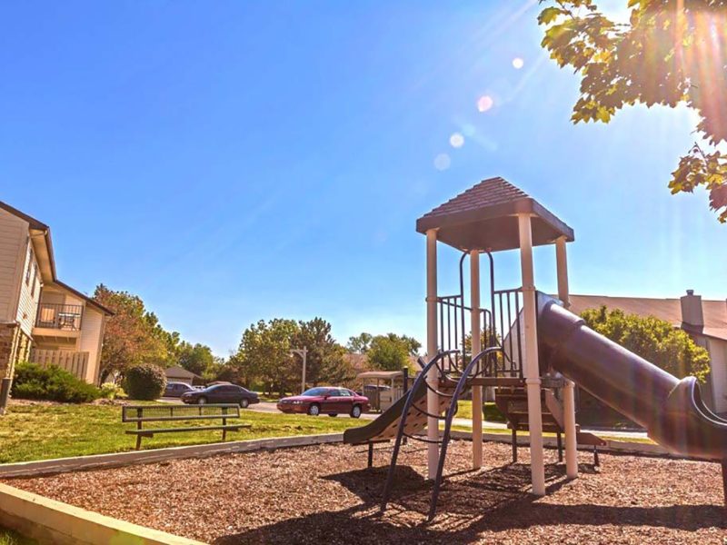 This image shows the TGM Shadeland Station playground featuring the spacious area and ideal slides for kids to enjoy.